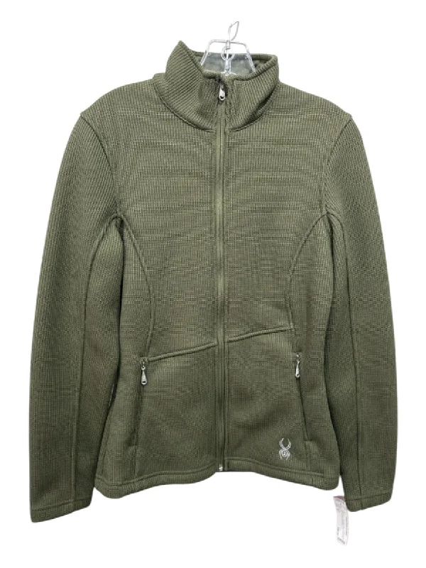 Spyder Size M Olive Green Polyester Long Sleeve Zip Up Thermal Jacket Oversized Jacket Tailored Jacket Straight Jacket