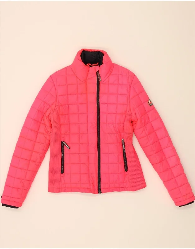 SUPERDRY Womens Padded Jacket UK 14 Medium Pink Nylon One-Shoulder Jacket Off-the-Shoulder Jacket Asymmetrical Jacket