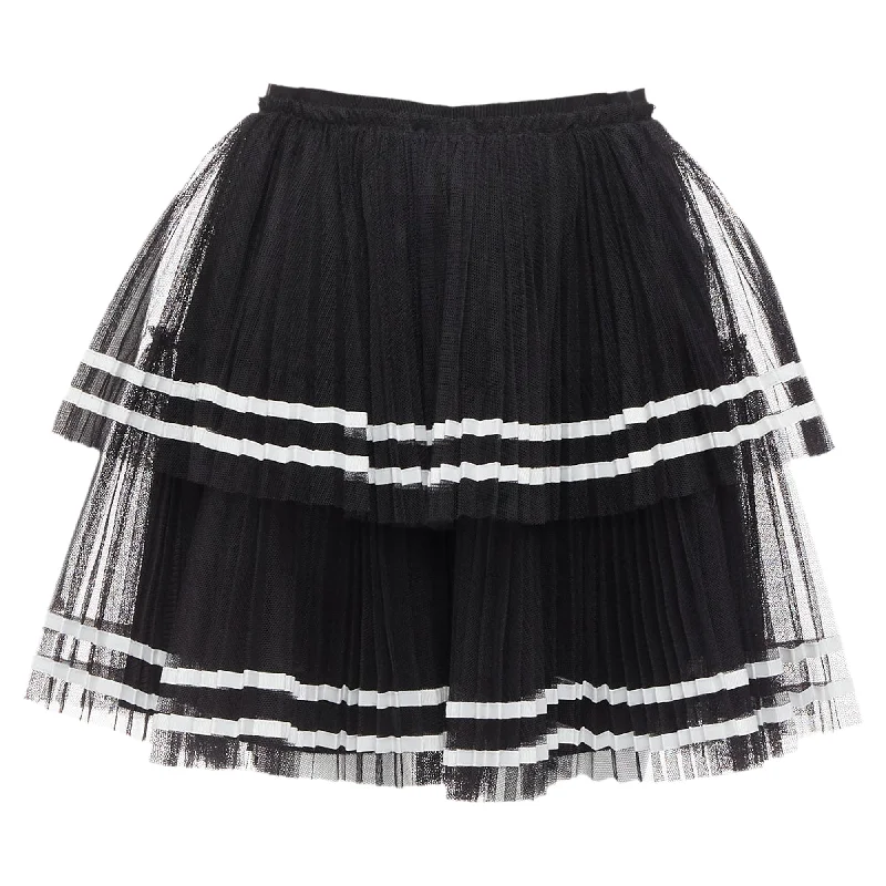 Red Valentino Tiered Stripe Tulle Pleated Mini Skirt leather skirt bold