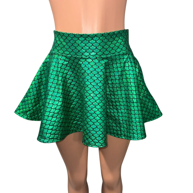 SALE - MEDIUM 13" Skater Skirt - Green Mermaid Scales silk skirt luxurious