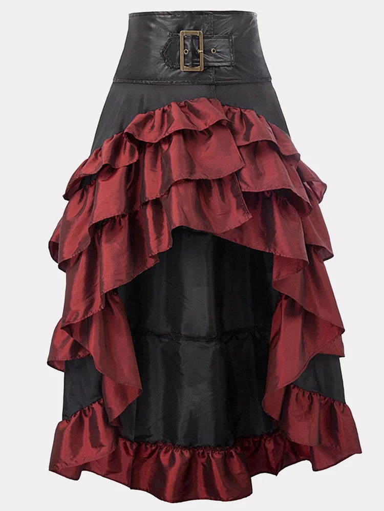 Gothic Romance Black & Merlot Maxi Skirt leather skirt modern