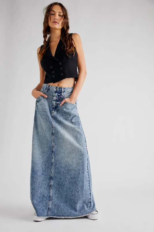 Free People Come As You Are Denim Maxi Skirt - Medium Indigo leather skirt durable