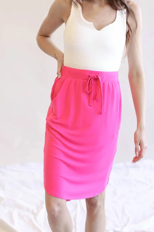 Tulip Hem Skirt With Side Pockets In Fuchsia corduroy skirt comfortable