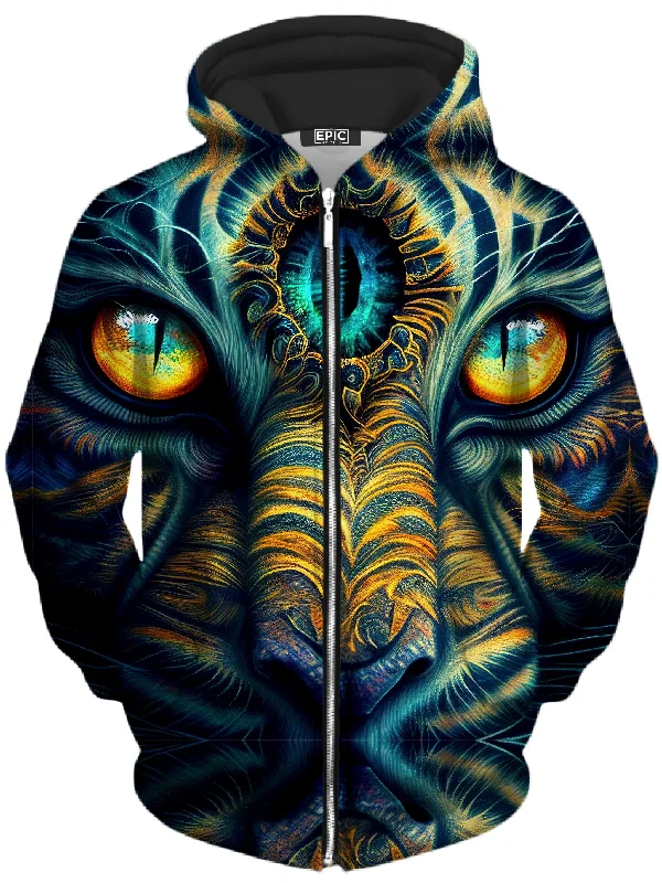 Tiger Eyes Psychedelic Unisex Zip-Up Hoodie Hoodie with Belted Waist Structured Tailored