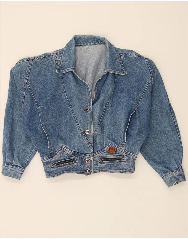 VINTAGE Womens Loose Fit Crop Denim Jacket UK 20 2XL Blue Collared Jacket Crew Neck Jacket Turtle Neck Jacket