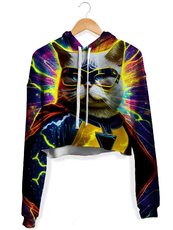 Cat Hero Fleece Crop Hoodie Hoodie with Hem Elastic Stretchable Comfortable