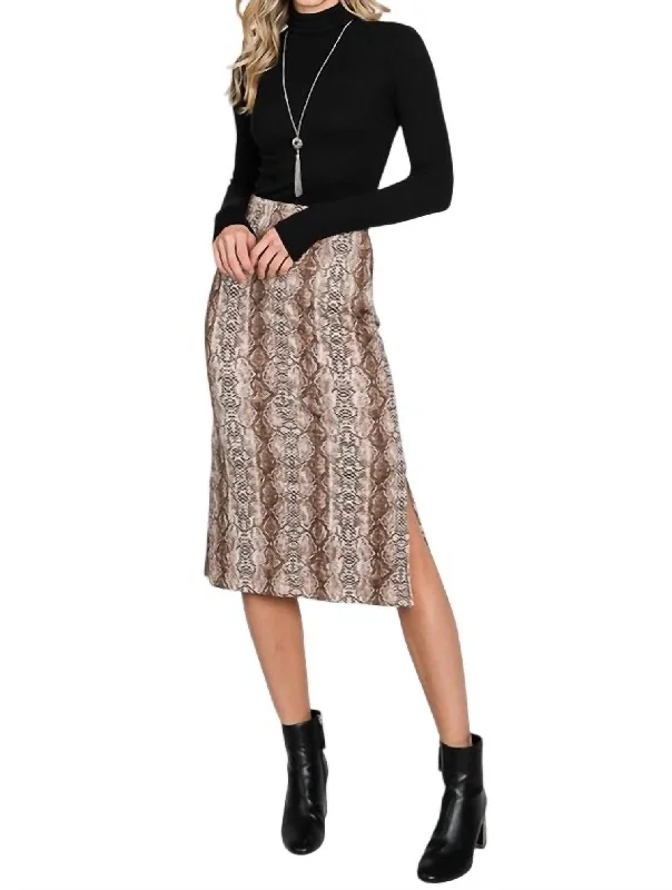 Python Print Midi Skirt In Mocha velvet skirt glossy