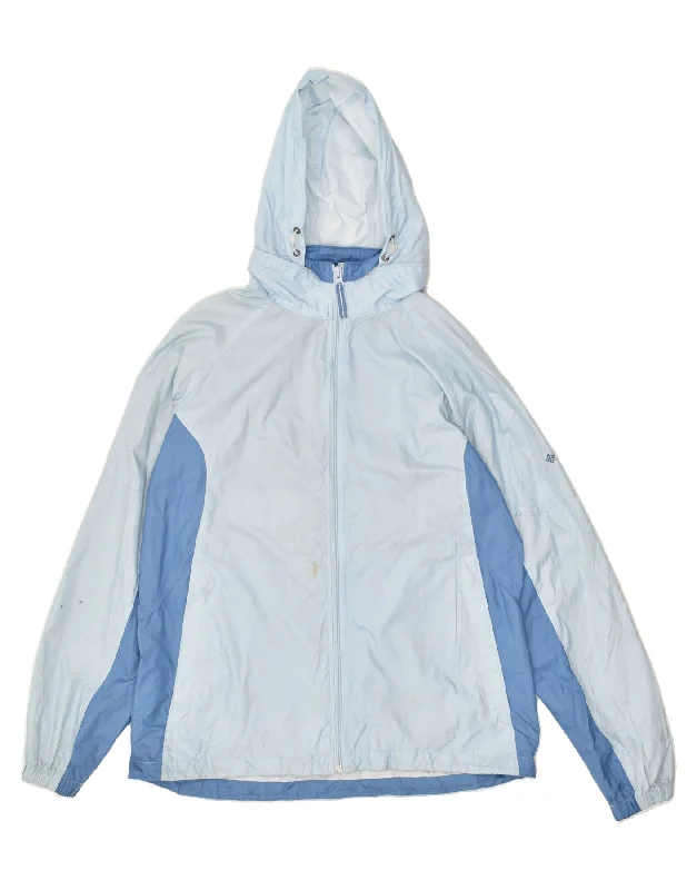 COLUMBIA Womens Hooded Rain Jacket UK 16 Large Blue Colourblock Polyester Anorak Shell Jacket Lightweight Jacket