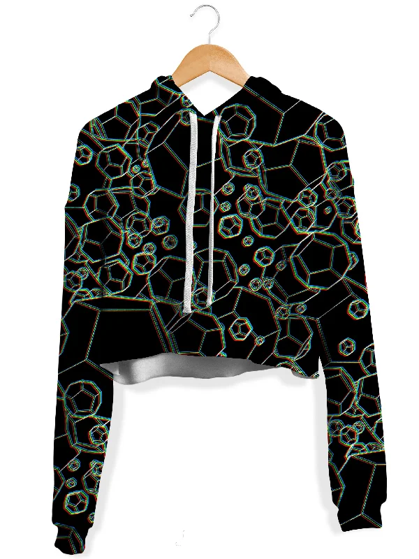 Dodecahedron Madness Glitch Fleece Crop Hoodie Hoodie with Sequins Glamorous Eye-catching