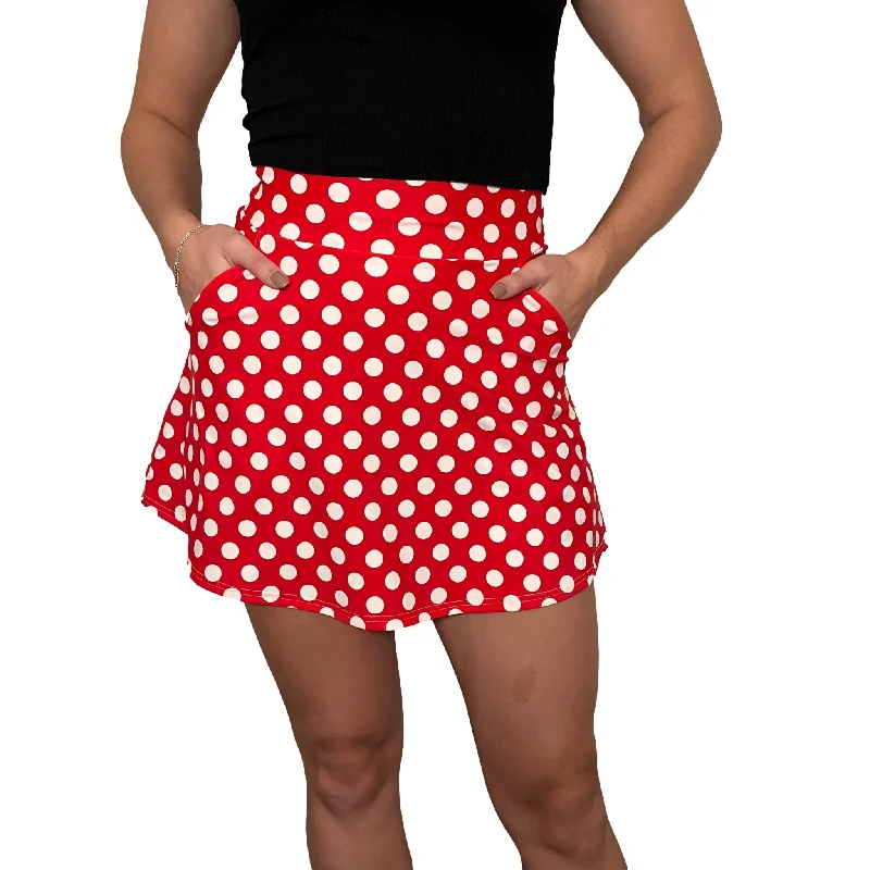 SALE - MEDIUM - Red w/ White Polka Dot A-line Skirt w/ Pockets denim skirt trendy