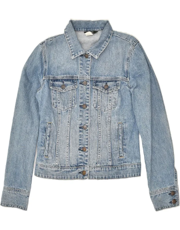 J. CREW Womens Denim Jacket US 8 Medium Blue Cotton Hooded Jacket Caped Jacket Shawl Collar Jacket