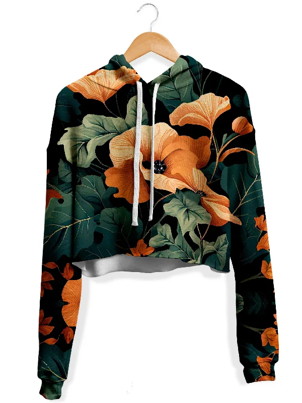 Tangerine Floral Fleece Crop Hoodie Hoodie with Mesh Breathable Sporty