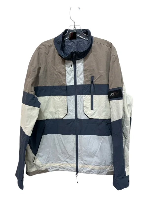 Kith Size XXL White & Blue Polyester Color Block Zip Front Jacket Front Pockets Side Pockets Patch Pockets