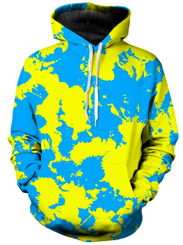 Yellow and Blue Paint Splatter Unisex Hoodie Hoodie Dress Longline Feminine