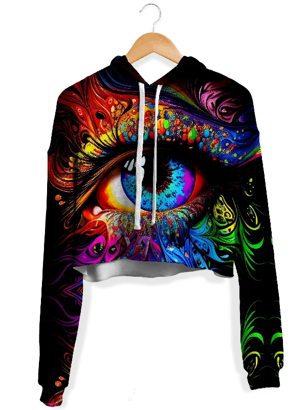 Window to the Soul Fleece Crop Hoodie Hoodie with Hem Drawcord Adjustable Customizable