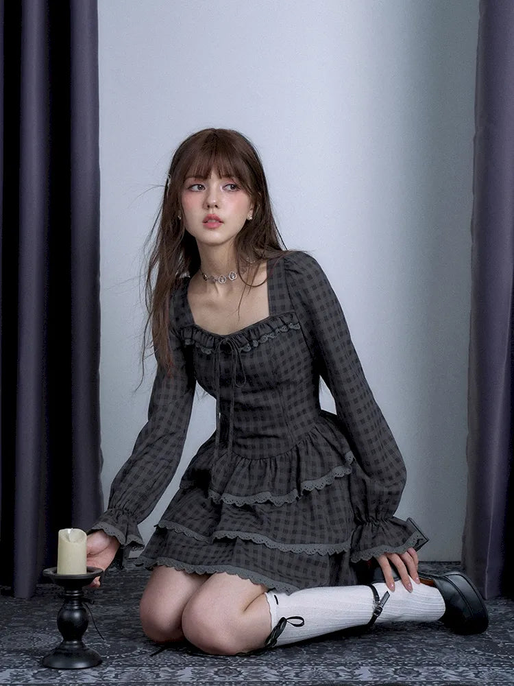 Plaid Princess Cake Dress【s0000010122】 Turtleneck Neckline Stylish