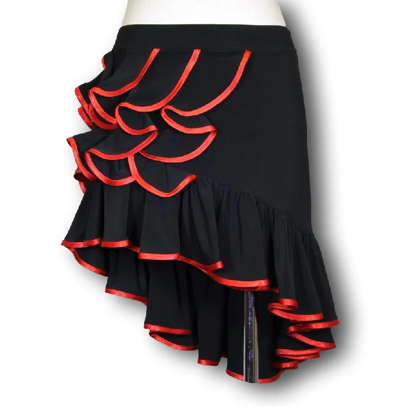 Women's Latin Skirt UL-535 Red zip skirt side