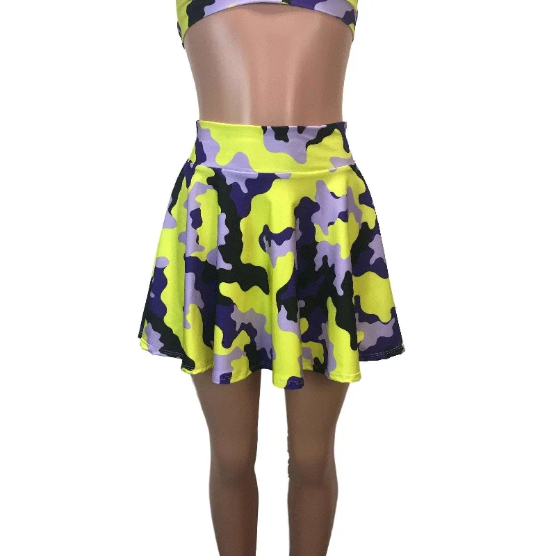 SALE - Skater Skirt - Purple/Yellow Camo wool skirt warm