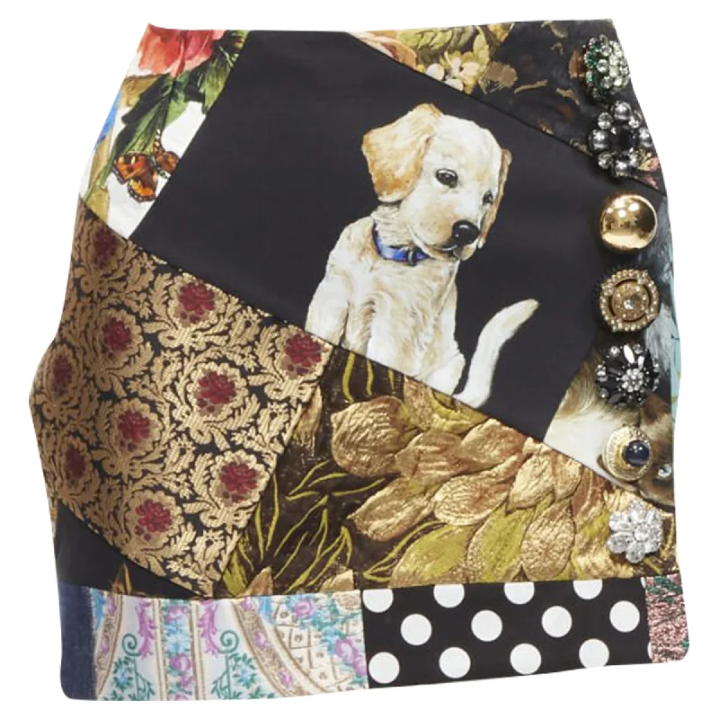 Dolce & Gabbana colorful dog patchwork jewel embellished mini skirt velvet skirt plush