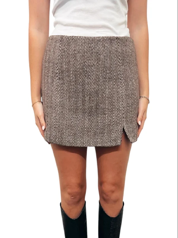 Herringbone Wool Skirt In Brown silk skirt luxurious