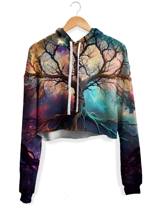 Rooted Universe Fleece Crop Hoodie Hoodie with Longline Fit Extended Stylish