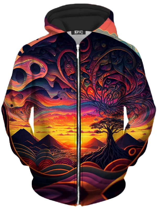 Acid Sunset Unisex Zip-Up Hoodie Hoodie with Drawstring Waist Adjustable Fitted