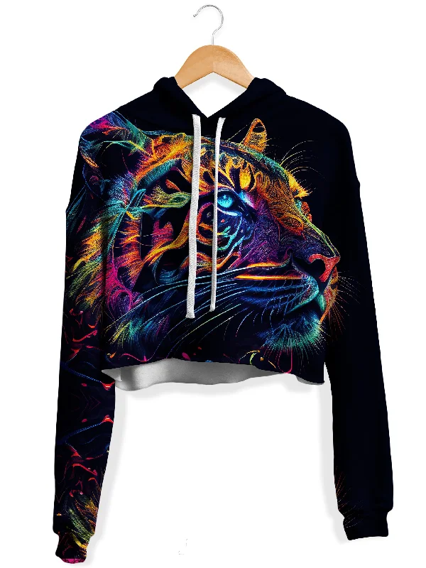 Tigre Realm Fleece Crop Hoodie Hoodie with Neon Bright Vibrant