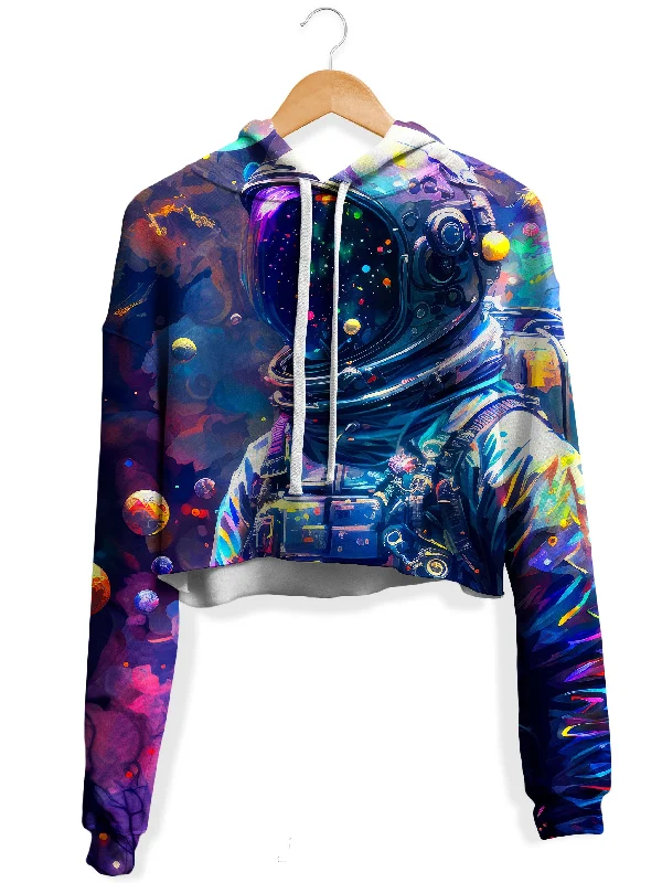 Psy Astronaut Fleece Crop Hoodie Hoodie with Frayed Bohemian Relaxed