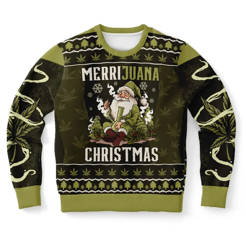 GYMPOLO Merrijuana Christmas Weed Sweatshirt Hoodie with Slit Hem Functional Movement