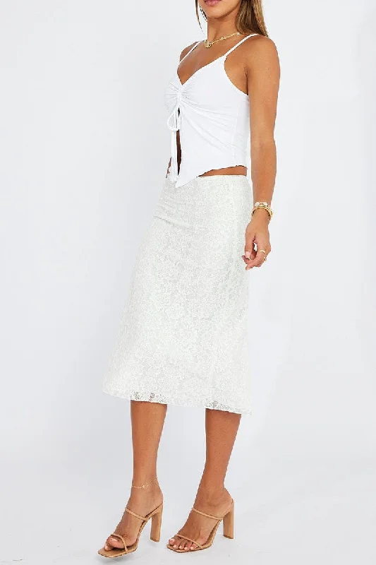 White Lace Skirt High Rise chiffon skirt delicate