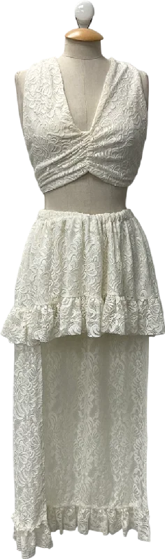 Zack White Lace Maxi Skirt & White Lace Top UK S/M tiered skirt playful