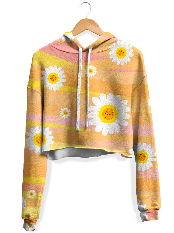 Dancing Daisies Fleece Crop Hoodie Hoodie with Monochrome Minimalist Simple