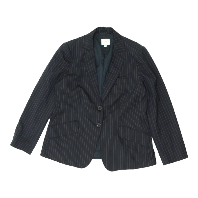 Armani Collezioni Womens Navy Pin Stripe Blazer Jacket | Vintage Designer VTG Hoodie Zip-Up Jacket Button-Up Jacket