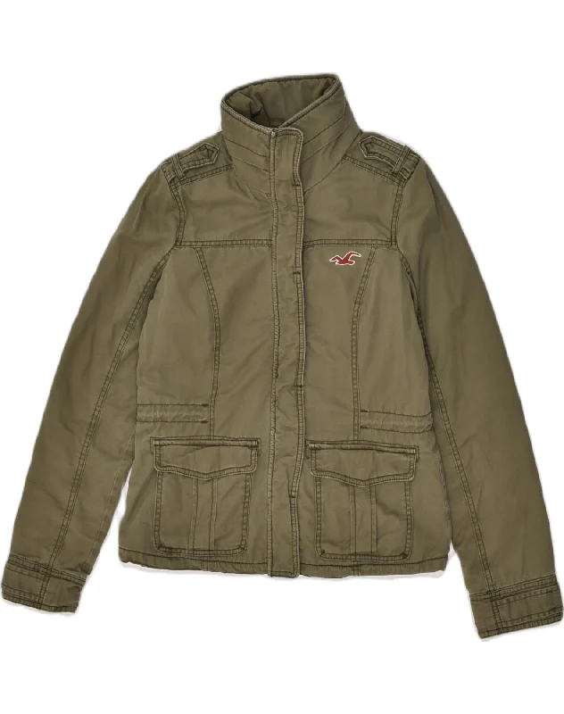 HOLLISTER Womens Military Jacket UK 14 Medium Khaki Cotton Fitted Jacket Loose Jacket Oversized Jacket