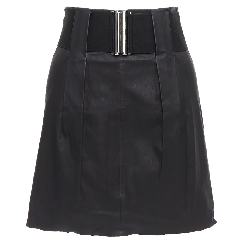 Pierre Balmain Leather Wide Logo Elastic Belted A Skirt wrap skirt elegant