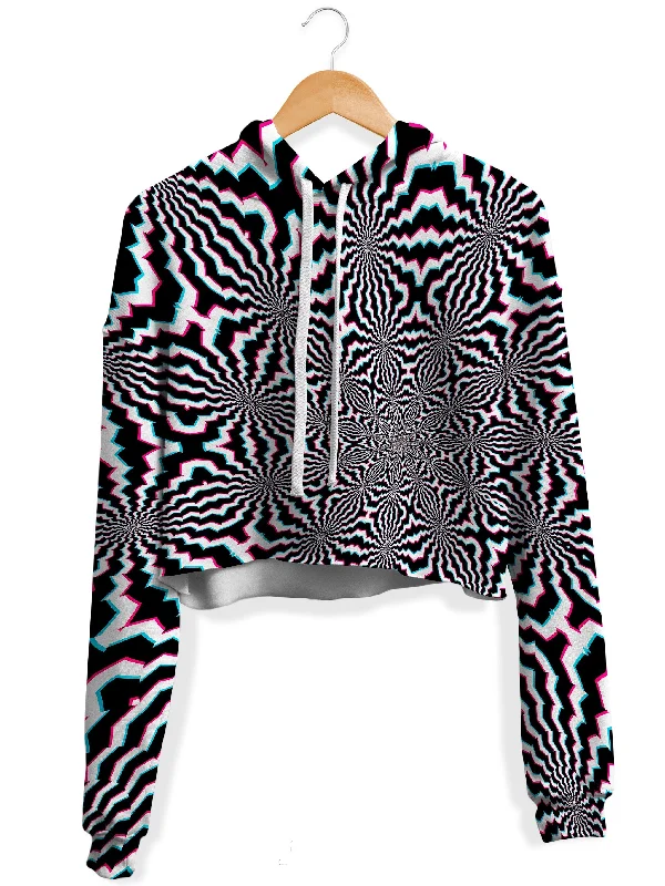 Fractal Ripples Fleece Crop Hoodie Hoodie with Batwing Sleeves Loose Dramatic