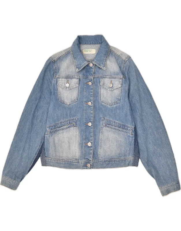 BENETTON Womens Denim Jacket UK 16 Large Blue Jersey Jacket Tulle Jacket Batik Jacket