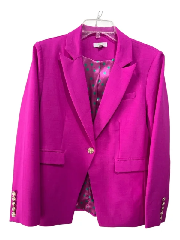 Jade Size M Fuschia Polyester Single Button Blazer Flap Pockets Jacket Anorak Shell Jacket Lightweight Jacket