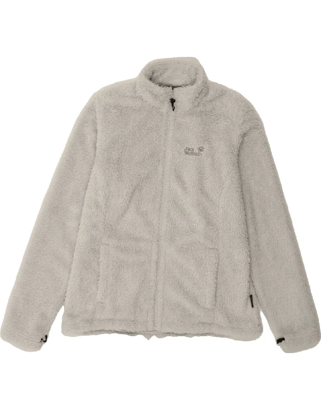 JACK WOLFSKIN Womens Fleece Jacket UK 16 Large  Off White Polyester Snapped Jacket Toggled Jacket Drawstring Jacket