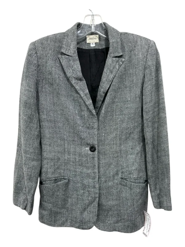 Neiman Marcus Size 4 Gray Missing Fabric One Button Pockets Blazer Jacket Chenille Jacket Brocade Jacket Lace Jacket