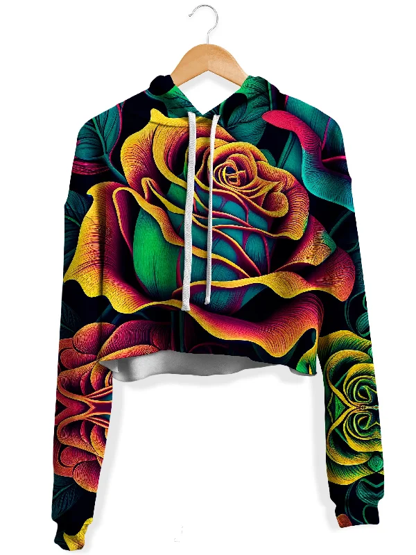 Rosebud Fleece Crop Hoodie Hoodie with Pattern Geometric Abstract