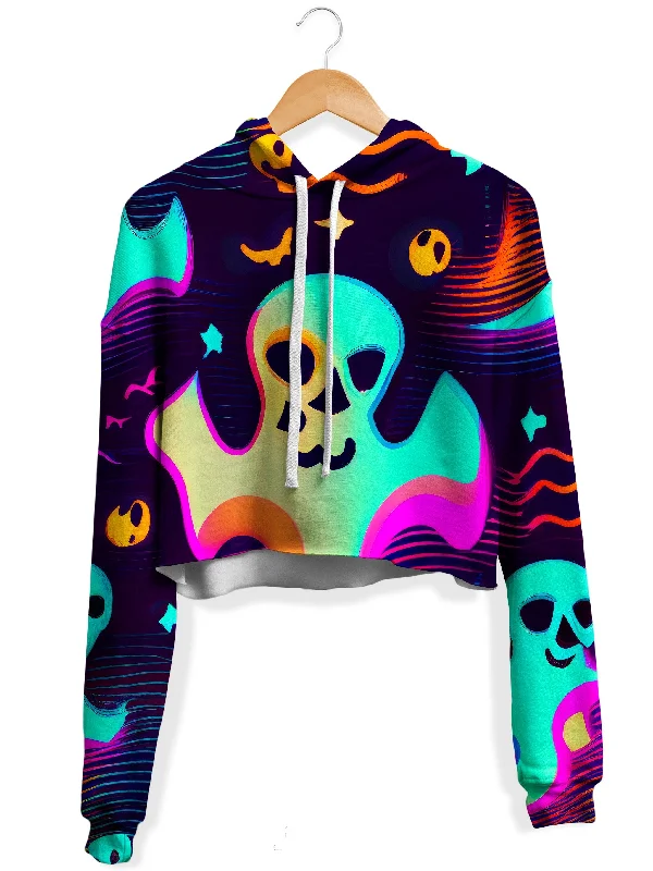 Spooky Season Fleece Crop Hoodie Hoodie with Snap Buttons Easy Quick