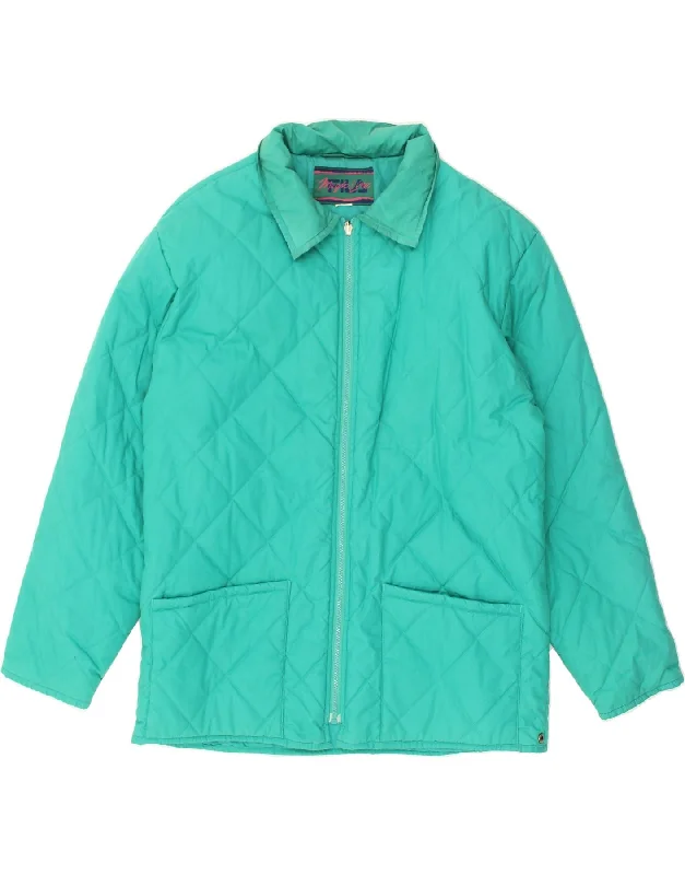 FILA Womens Quilted Jacket UK 20 2XL Turquoise Polyester V-Neck Jacket Boat Neck Jacket Square Neck Jacket