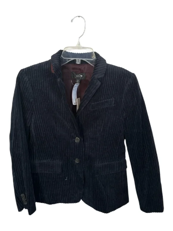 J. Crew Size 6P Navy Corduroy 2 Buttons Jacket Ribbed Jacket Pleated Jacket Ruffled Jacket