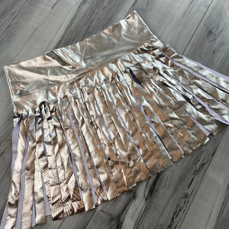 SALE - LARGE - High Waist Fringe Skirt - Silver Metallic silk skirt elegant