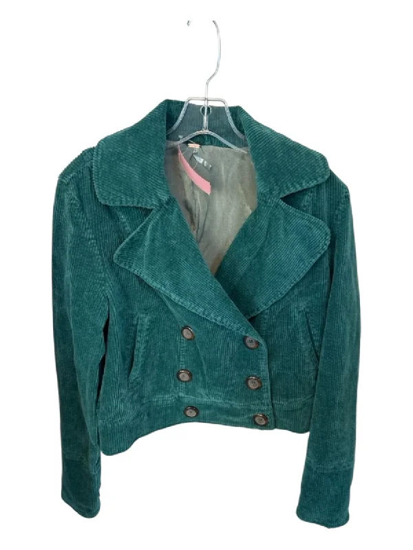 Free People Size S Teal Corduroy Double Breast Cropped Jacket Lace Jacket Ribbed Jacket Sequined Jacket