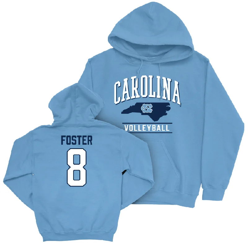 UNC Women's Volleyball Carolina Blue Arch Hoodie   - Emani Foster Hoodie with Metallic Shiny Futuristic