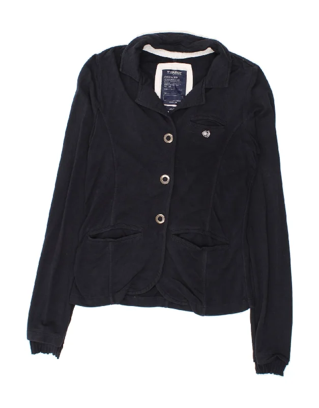 WOOLRICH Womens Blazer Jacket UK 10 Small Navy Blue Cotton Front Pockets Side Pockets Patch Pockets