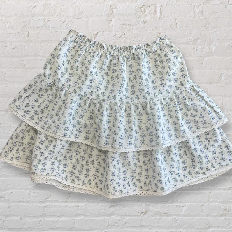 Women's Floral Ruffle Skirt In Blue lace skirt intricate