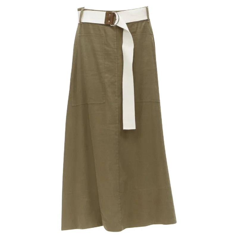 Tibi safari linen blend belted wrap midi skirt lace skirt intricate